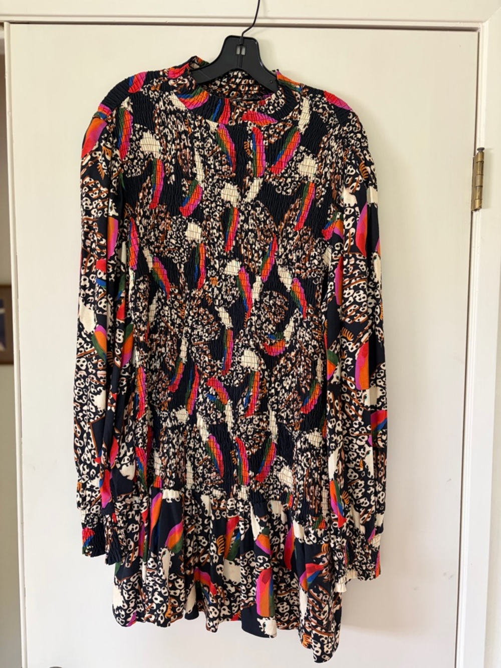 FARM Rio Multicolor Printed Long-Sleeve Smock Dress NWOT